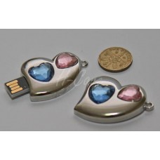 Heart Shape Blue & Pink Crystal USB flash drive - 4GB / 8GB